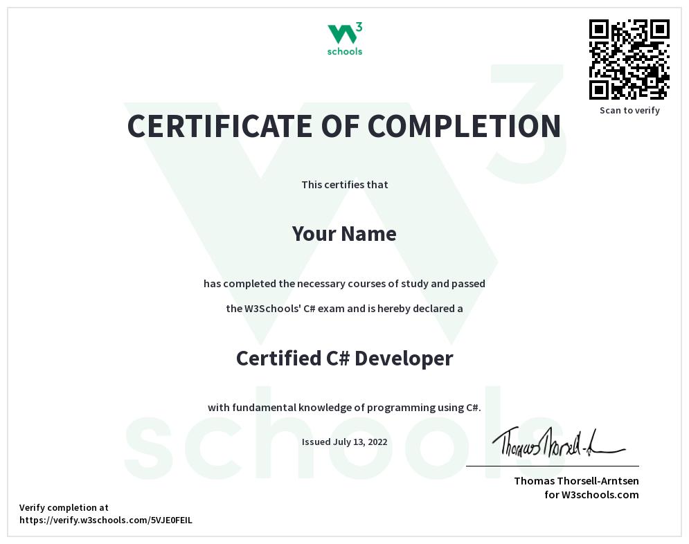 C# 证书 W3Schools