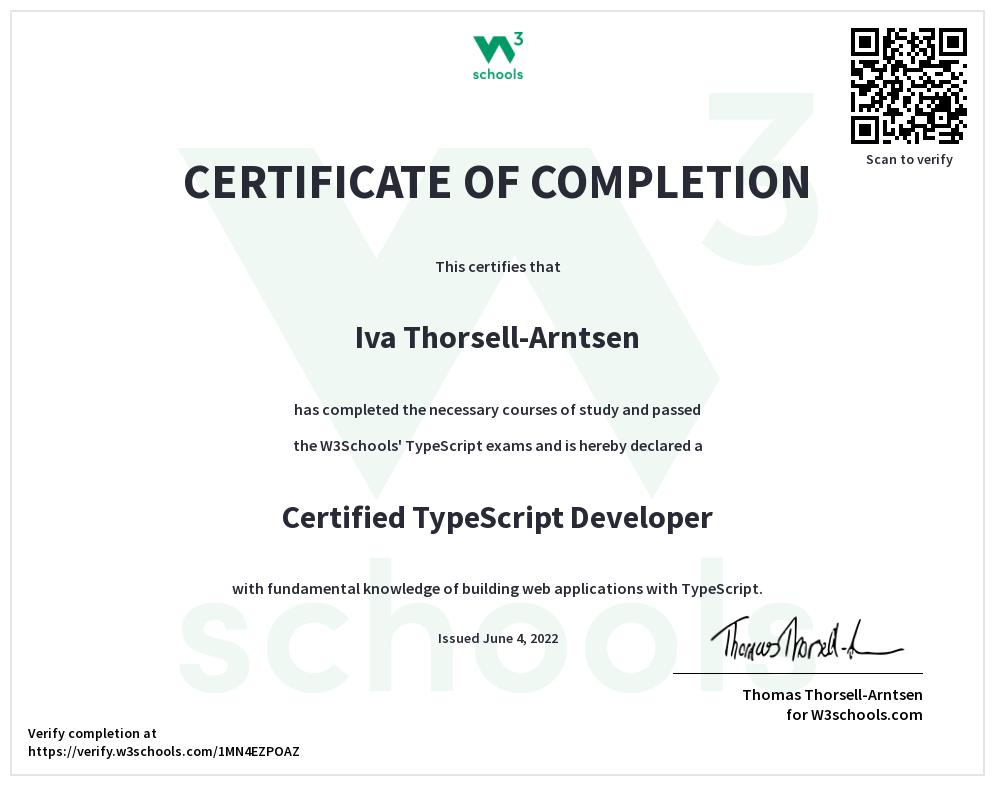 TypeScript 证书 W3Schools