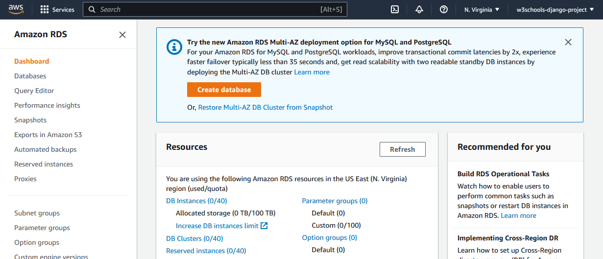 Screenshot AWS RDS