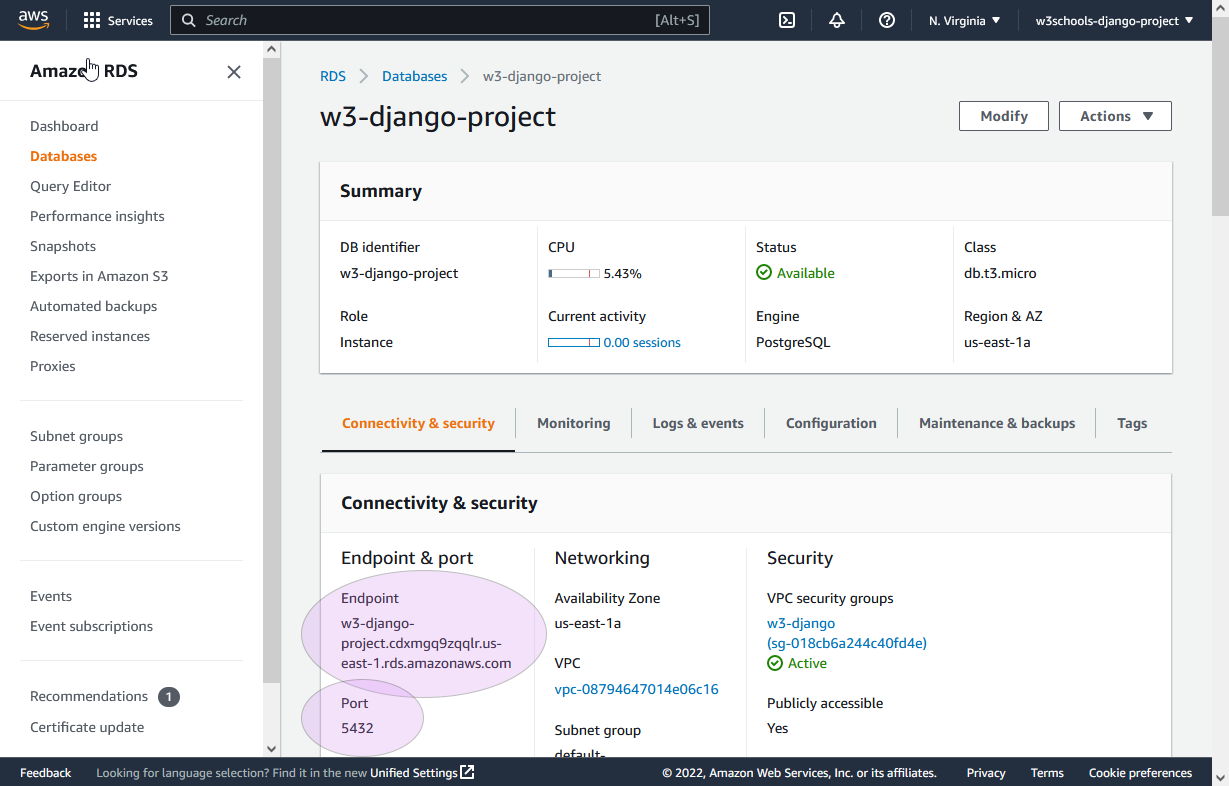 AWS RDS Host Port