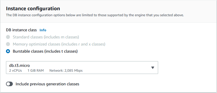 AWS RDS Instance config