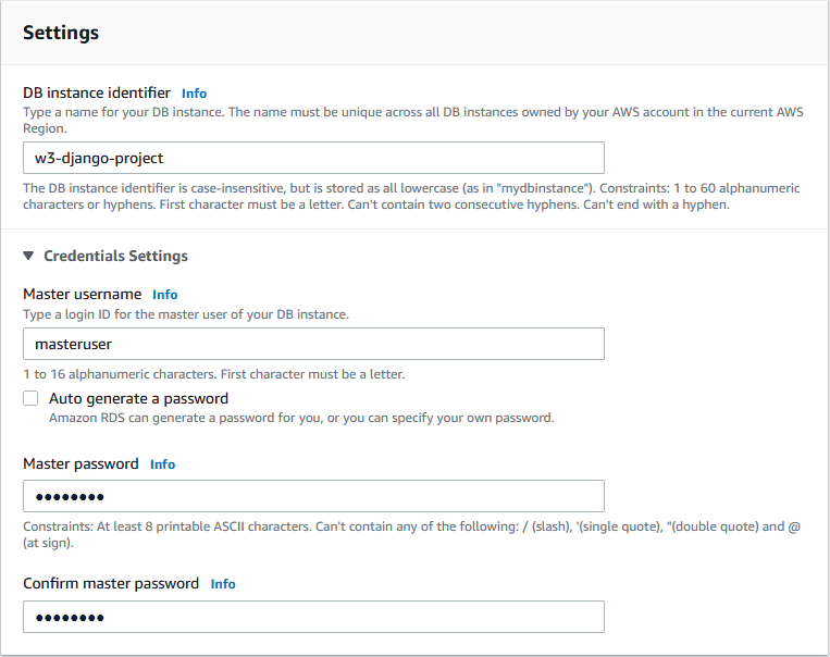 AWS RDS Settings